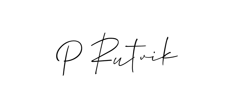 How to make P Rutvik name signature. Use Allison_Script style for creating short signs online. This is the latest handwritten sign. P Rutvik signature style 2 images and pictures png