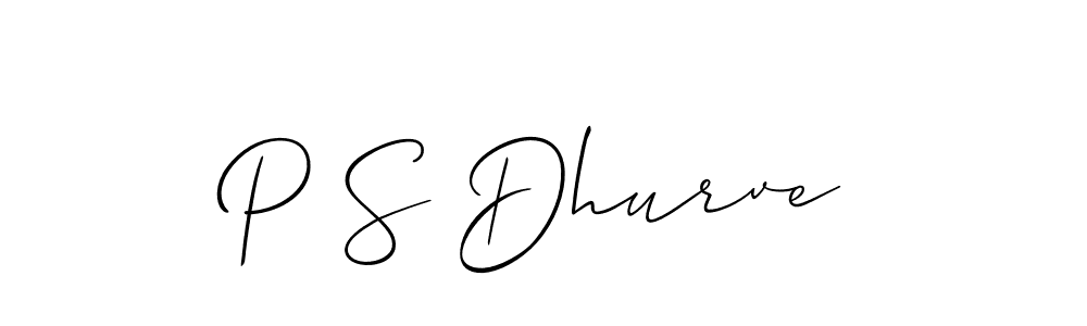 The best way (Allison_Script) to make a short signature is to pick only two or three words in your name. The name P S Dhurve include a total of six letters. For converting this name. P S Dhurve signature style 2 images and pictures png