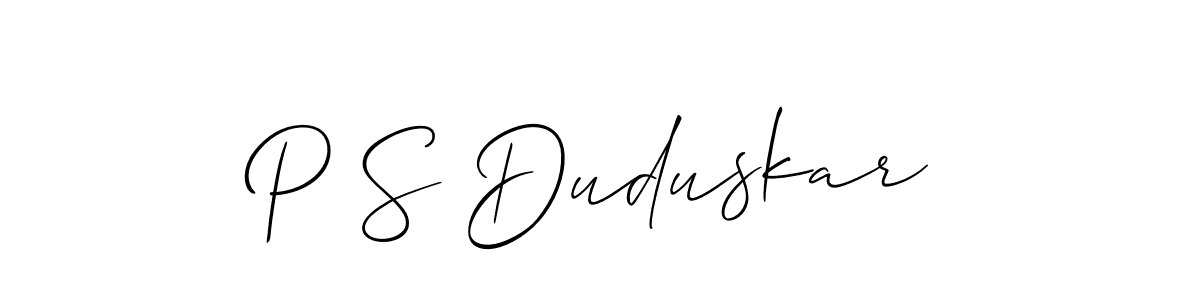 Create a beautiful signature design for name P S Duduskar. With this signature (Allison_Script) fonts, you can make a handwritten signature for free. P S Duduskar signature style 2 images and pictures png