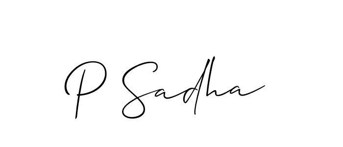 Use a signature maker to create a handwritten signature online. With this signature software, you can design (Allison_Script) your own signature for name P Sadha. P Sadha signature style 2 images and pictures png