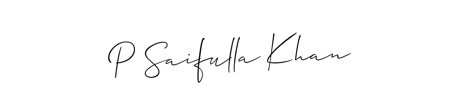 Also we have P Saifulla Khan name is the best signature style. Create professional handwritten signature collection using Allison_Script autograph style. P Saifulla Khan signature style 2 images and pictures png