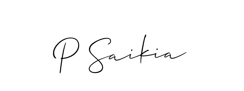 Make a short P Saikia signature style. Manage your documents anywhere anytime using Allison_Script. Create and add eSignatures, submit forms, share and send files easily. P Saikia signature style 2 images and pictures png