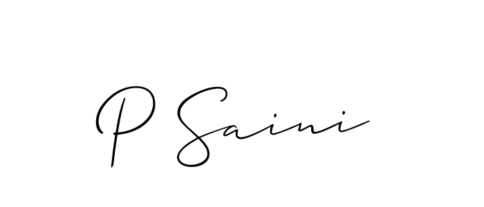 The best way (Allison_Script) to make a short signature is to pick only two or three words in your name. The name P Saini include a total of six letters. For converting this name. P Saini signature style 2 images and pictures png