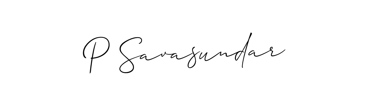 How to make P Savasundar name signature. Use Allison_Script style for creating short signs online. This is the latest handwritten sign. P Savasundar signature style 2 images and pictures png