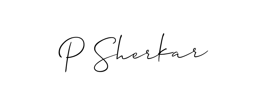 Use a signature maker to create a handwritten signature online. With this signature software, you can design (Allison_Script) your own signature for name P Sherkar. P Sherkar signature style 2 images and pictures png