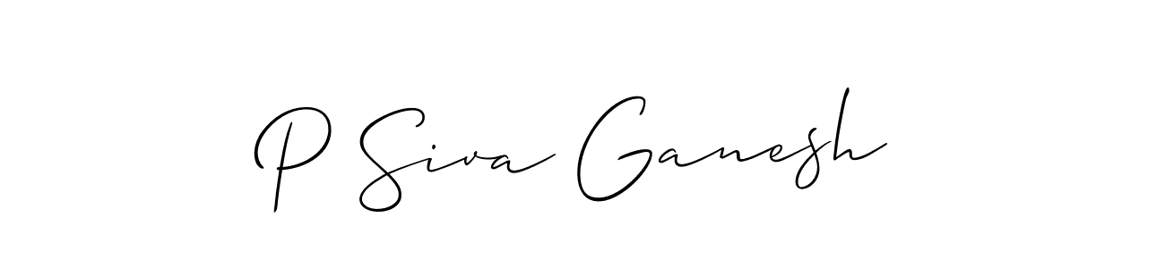 Also You can easily find your signature by using the search form. We will create P Siva Ganesh name handwritten signature images for you free of cost using Allison_Script sign style. P Siva Ganesh signature style 2 images and pictures png