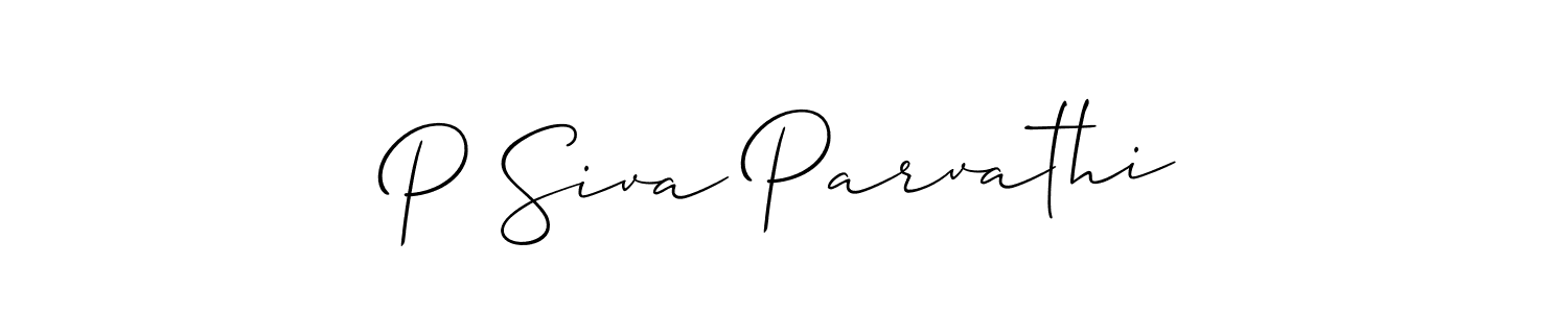 Allison_Script is a professional signature style that is perfect for those who want to add a touch of class to their signature. It is also a great choice for those who want to make their signature more unique. Get P Siva Parvathi name to fancy signature for free. P Siva Parvathi signature style 2 images and pictures png