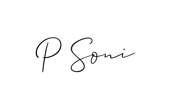 It looks lik you need a new signature style for name P Soni. Design unique handwritten (Allison_Script) signature with our free signature maker in just a few clicks. P Soni signature style 2 images and pictures png