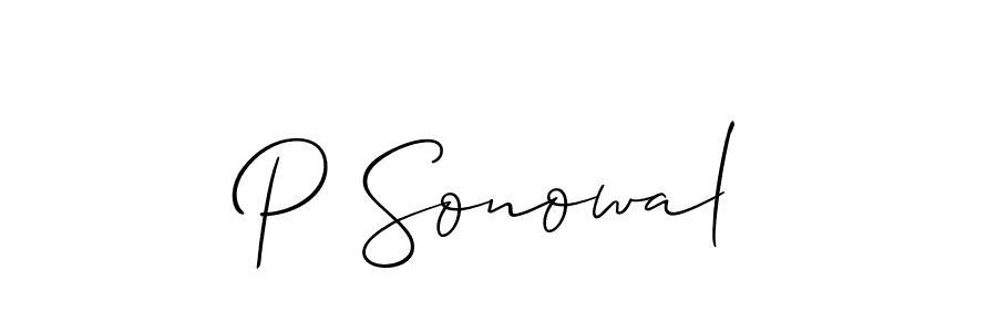 How to make P Sonowal name signature. Use Allison_Script style for creating short signs online. This is the latest handwritten sign. P Sonowal signature style 2 images and pictures png