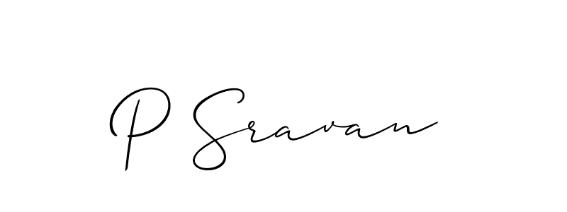 Design your own signature with our free online signature maker. With this signature software, you can create a handwritten (Allison_Script) signature for name P Sravan. P Sravan signature style 2 images and pictures png