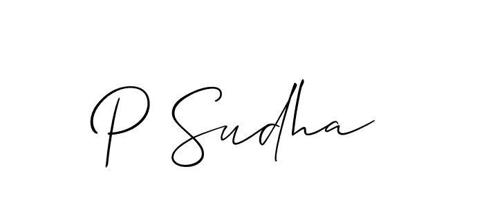 Make a short P Sudha signature style. Manage your documents anywhere anytime using Allison_Script. Create and add eSignatures, submit forms, share and send files easily. P Sudha signature style 2 images and pictures png