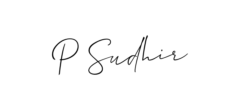 Use a signature maker to create a handwritten signature online. With this signature software, you can design (Allison_Script) your own signature for name P Sudhir. P Sudhir signature style 2 images and pictures png