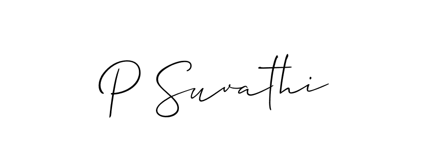 It looks lik you need a new signature style for name P Suvathi. Design unique handwritten (Allison_Script) signature with our free signature maker in just a few clicks. P Suvathi signature style 2 images and pictures png