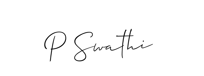 How to make P Swathi name signature. Use Allison_Script style for creating short signs online. This is the latest handwritten sign. P Swathi signature style 2 images and pictures png