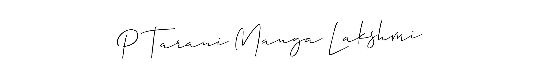 Similarly Allison_Script is the best handwritten signature design. Signature creator online .You can use it as an online autograph creator for name P Tarani Manga Lakshmi. P Tarani Manga Lakshmi signature style 2 images and pictures png