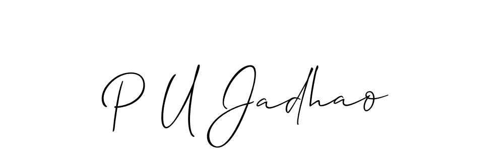 Similarly Allison_Script is the best handwritten signature design. Signature creator online .You can use it as an online autograph creator for name P U Jadhao. P U Jadhao signature style 2 images and pictures png