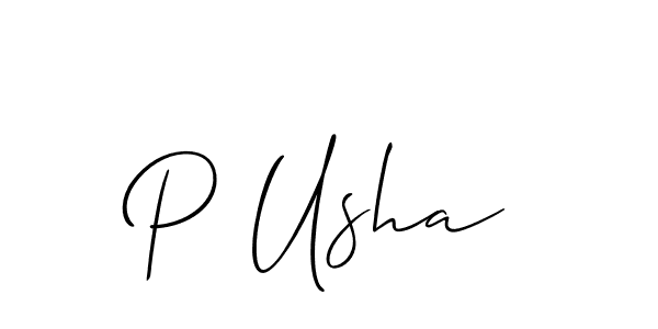 The best way (Allison_Script) to make a short signature is to pick only two or three words in your name. The name P Usha include a total of six letters. For converting this name. P Usha signature style 2 images and pictures png