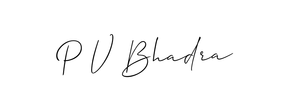 Allison_Script is a professional signature style that is perfect for those who want to add a touch of class to their signature. It is also a great choice for those who want to make their signature more unique. Get P V Bhadra name to fancy signature for free. P V Bhadra signature style 2 images and pictures png