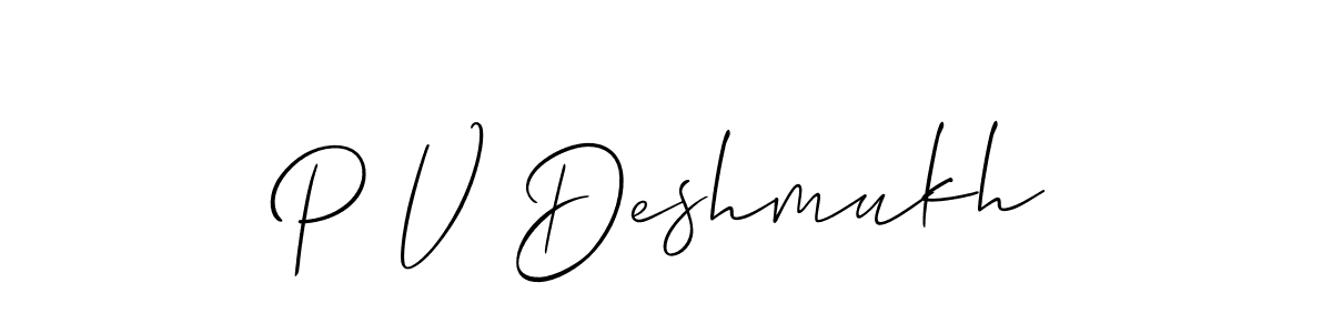 Use a signature maker to create a handwritten signature online. With this signature software, you can design (Allison_Script) your own signature for name P V Deshmukh. P V Deshmukh signature style 2 images and pictures png