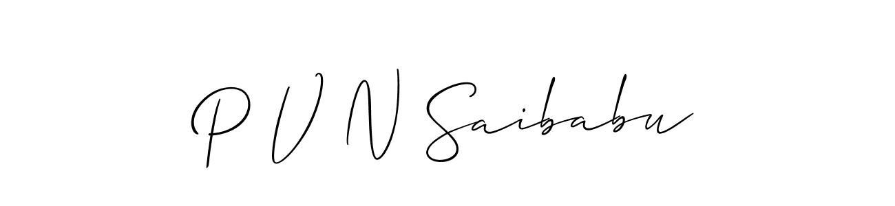 The best way (Allison_Script) to make a short signature is to pick only two or three words in your name. The name P V N Saibabu include a total of six letters. For converting this name. P V N Saibabu signature style 2 images and pictures png