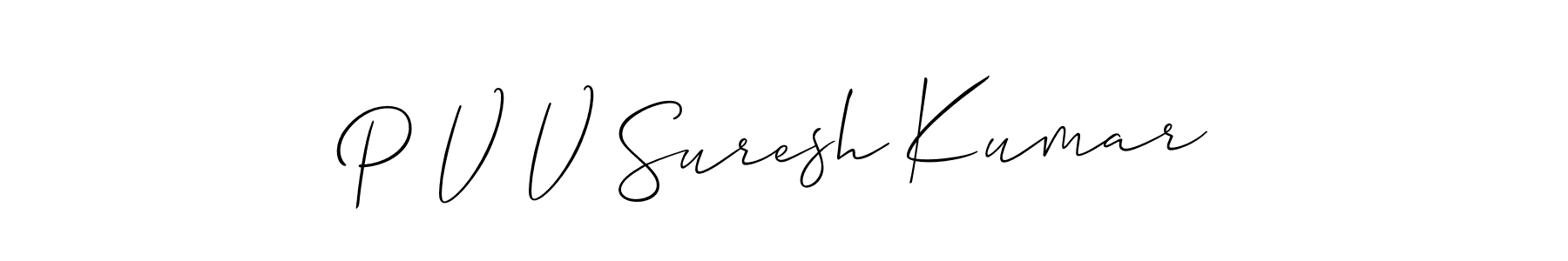 This is the best signature style for the P V V Suresh Kumar name. Also you like these signature font (Allison_Script). Mix name signature. P V V Suresh Kumar signature style 2 images and pictures png