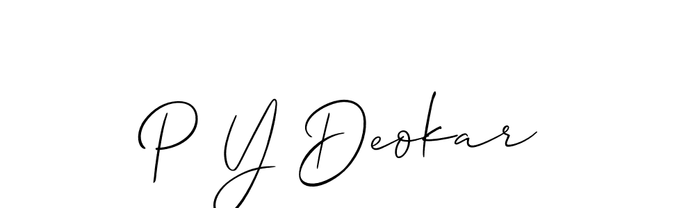Make a short P Y Deokar signature style. Manage your documents anywhere anytime using Allison_Script. Create and add eSignatures, submit forms, share and send files easily. P Y Deokar signature style 2 images and pictures png