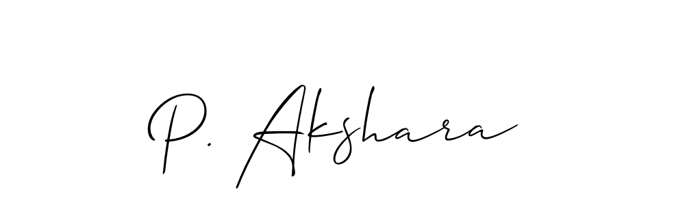 The best way (Allison_Script) to make a short signature is to pick only two or three words in your name. The name P. Akshara include a total of six letters. For converting this name. P. Akshara signature style 2 images and pictures png