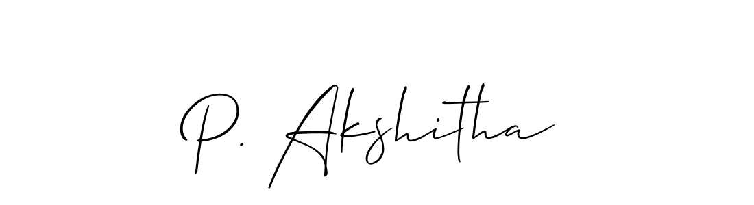 The best way (Allison_Script) to make a short signature is to pick only two or three words in your name. The name P. Akshitha include a total of six letters. For converting this name. P. Akshitha signature style 2 images and pictures png