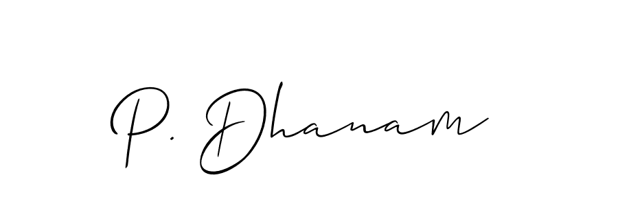 How to Draw P. Dhanam signature style? Allison_Script is a latest design signature styles for name P. Dhanam. P. Dhanam signature style 2 images and pictures png