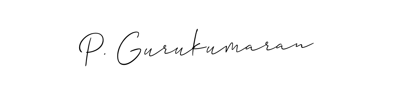 Also You can easily find your signature by using the search form. We will create P. Gurukumaran name handwritten signature images for you free of cost using Allison_Script sign style. P. Gurukumaran signature style 2 images and pictures png