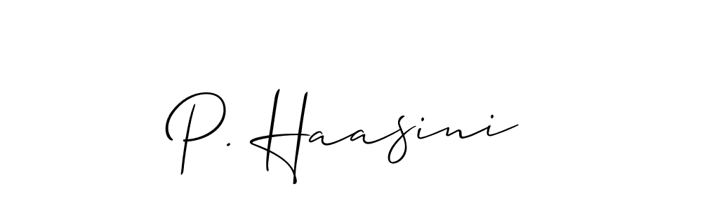 Design your own signature with our free online signature maker. With this signature software, you can create a handwritten (Allison_Script) signature for name P. Haasini. P. Haasini signature style 2 images and pictures png