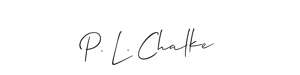 The best way (Allison_Script) to make a short signature is to pick only two or three words in your name. The name P. L. Chalke include a total of six letters. For converting this name. P. L. Chalke signature style 2 images and pictures png