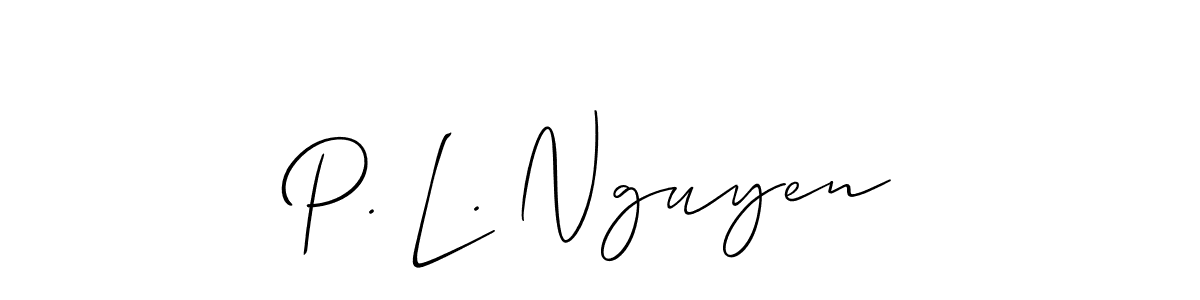 The best way (Allison_Script) to make a short signature is to pick only two or three words in your name. The name P. L. Nguyen include a total of six letters. For converting this name. P. L. Nguyen signature style 2 images and pictures png