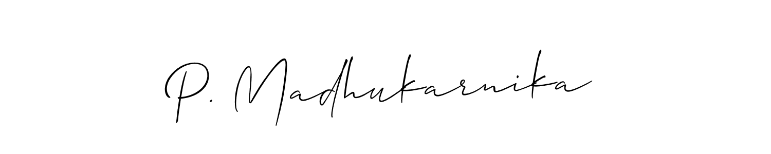 Also we have P. Madhukarnika name is the best signature style. Create professional handwritten signature collection using Allison_Script autograph style. P. Madhukarnika signature style 2 images and pictures png