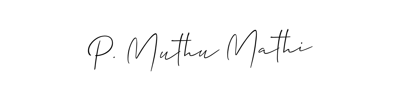 The best way (Allison_Script) to make a short signature is to pick only two or three words in your name. The name P. Muthu Mathi include a total of six letters. For converting this name. P. Muthu Mathi signature style 2 images and pictures png