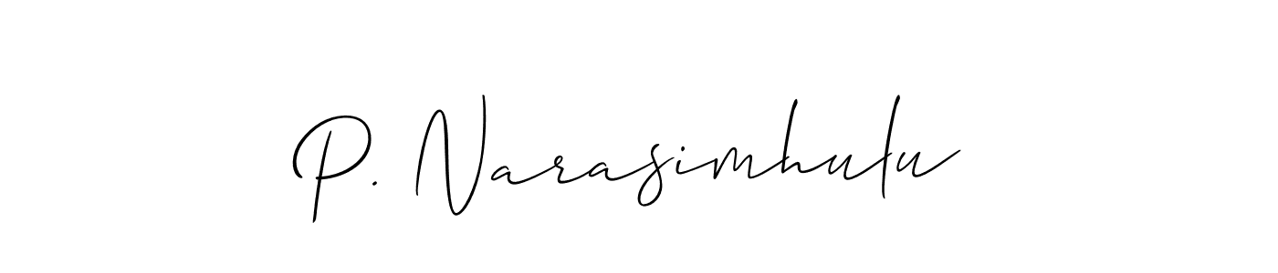 Use a signature maker to create a handwritten signature online. With this signature software, you can design (Allison_Script) your own signature for name P. Narasimhulu. P. Narasimhulu signature style 2 images and pictures png