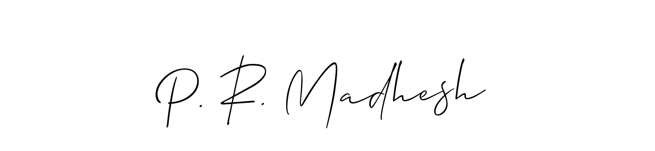 You should practise on your own different ways (Allison_Script) to write your name (P. R. Madhesh) in signature. don't let someone else do it for you. P. R. Madhesh signature style 2 images and pictures png