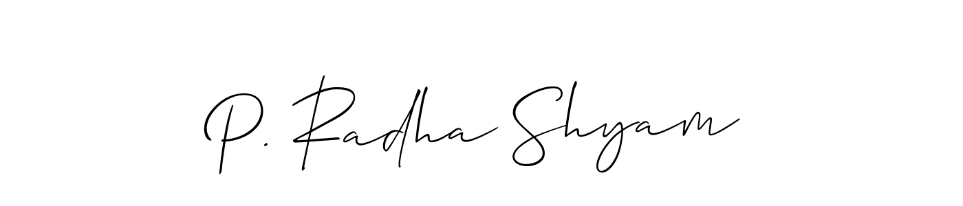 You should practise on your own different ways (Allison_Script) to write your name (P. Radha Shyam) in signature. don't let someone else do it for you. P. Radha Shyam signature style 2 images and pictures png