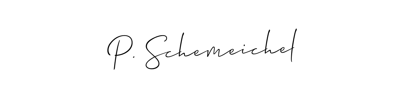 Allison_Script is a professional signature style that is perfect for those who want to add a touch of class to their signature. It is also a great choice for those who want to make their signature more unique. Get P. Schemeichel name to fancy signature for free. P. Schemeichel signature style 2 images and pictures png