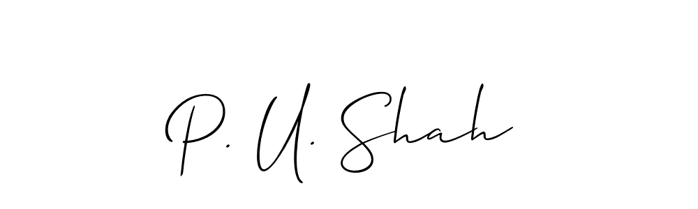 How to make P. U. Shah name signature. Use Allison_Script style for creating short signs online. This is the latest handwritten sign. P. U. Shah signature style 2 images and pictures png