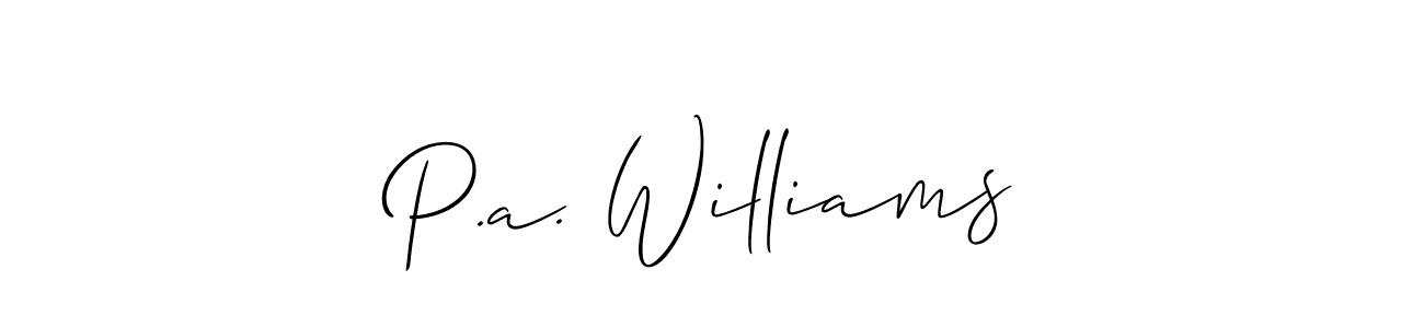 Make a short P.a. Williams signature style. Manage your documents anywhere anytime using Allison_Script. Create and add eSignatures, submit forms, share and send files easily. P.a. Williams signature style 2 images and pictures png