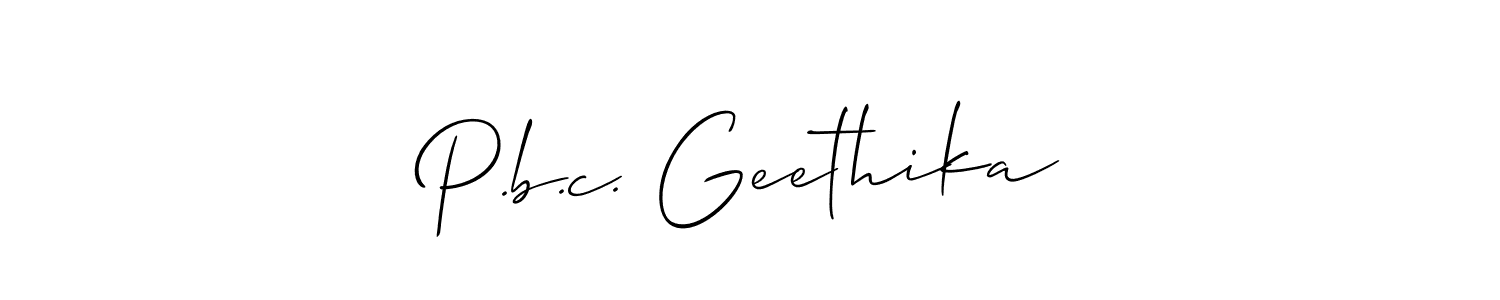 How to make P.b.c. Geethika name signature. Use Allison_Script style for creating short signs online. This is the latest handwritten sign. P.b.c. Geethika signature style 2 images and pictures png