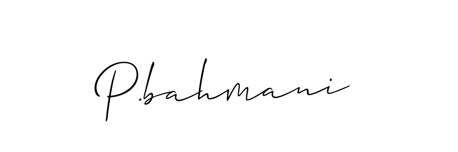 Use a signature maker to create a handwritten signature online. With this signature software, you can design (Allison_Script) your own signature for name P.bahmani. P.bahmani signature style 2 images and pictures png