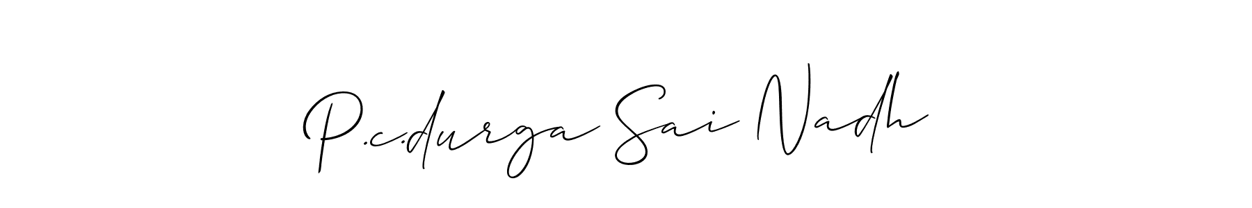 The best way (Allison_Script) to make a short signature is to pick only two or three words in your name. The name P.c.durga Sai Nadh include a total of six letters. For converting this name. P.c.durga Sai Nadh signature style 2 images and pictures png