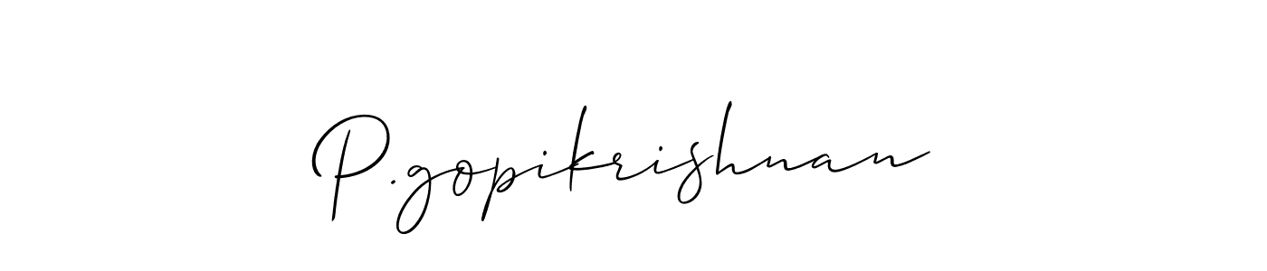 Use a signature maker to create a handwritten signature online. With this signature software, you can design (Allison_Script) your own signature for name P.gopikrishnan. P.gopikrishnan signature style 2 images and pictures png