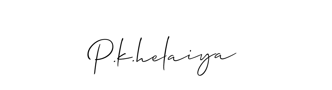 The best way (Allison_Script) to make a short signature is to pick only two or three words in your name. The name P.k.helaiya include a total of six letters. For converting this name. P.k.helaiya signature style 2 images and pictures png