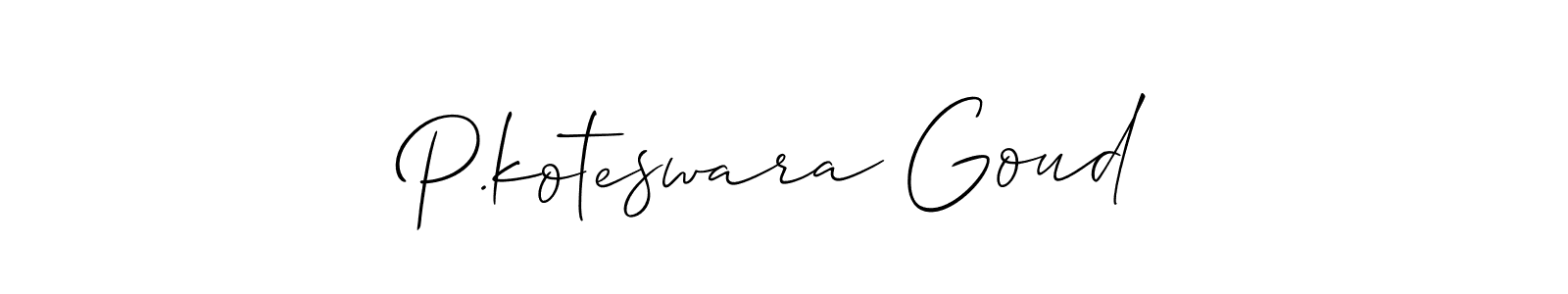 Also You can easily find your signature by using the search form. We will create P.koteswara Goud name handwritten signature images for you free of cost using Allison_Script sign style. P.koteswara Goud signature style 2 images and pictures png