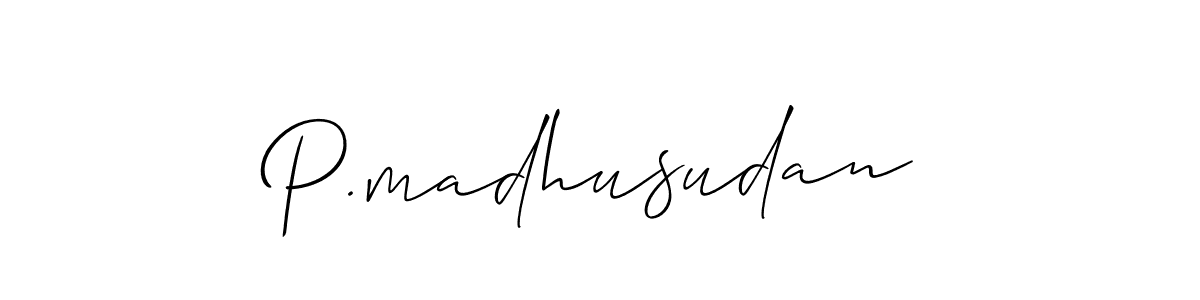 if you are searching for the best signature style for your name P.madhusudan. so please give up your signature search. here we have designed multiple signature styles  using Allison_Script. P.madhusudan signature style 2 images and pictures png