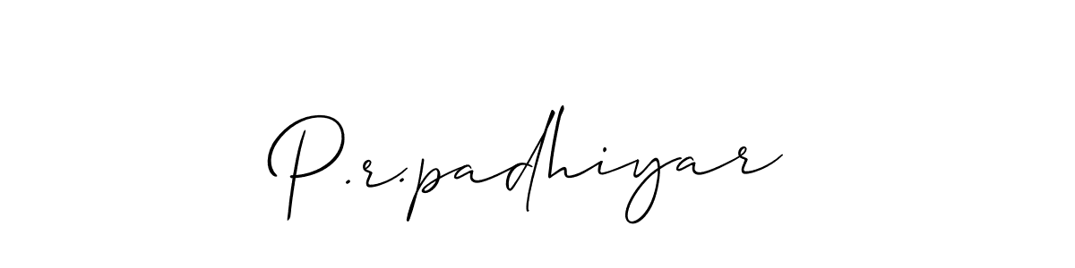 Create a beautiful signature design for name P.r.padhiyar. With this signature (Allison_Script) fonts, you can make a handwritten signature for free. P.r.padhiyar signature style 2 images and pictures png