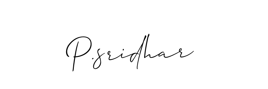 Create a beautiful signature design for name P.sridhar. With this signature (Allison_Script) fonts, you can make a handwritten signature for free. P.sridhar signature style 2 images and pictures png